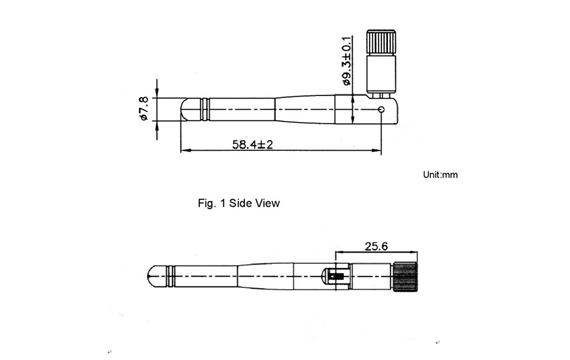 2.4G External WIFI Aerial Dimensions