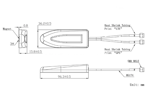 GPS GLONASS 4G Antenna Dimensions